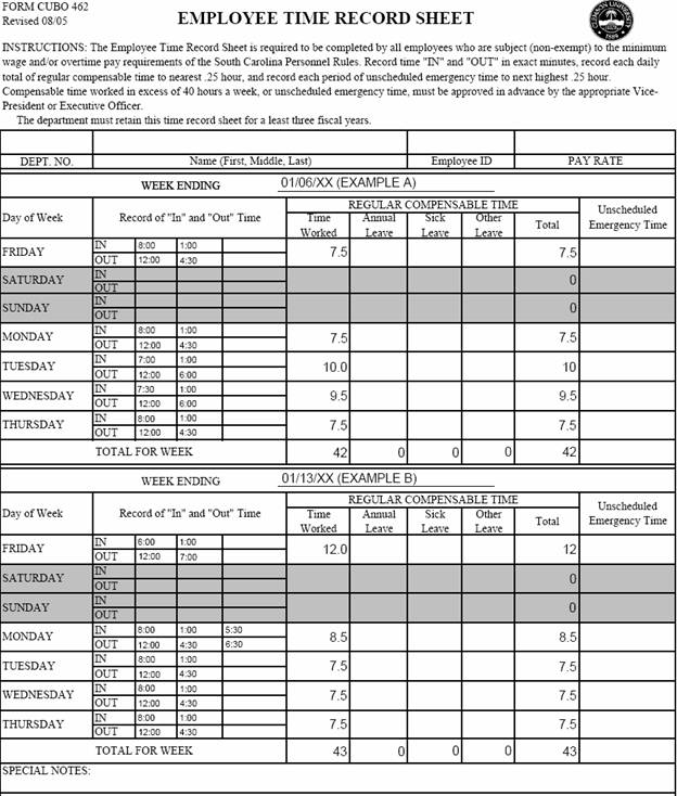 Timesheet Examples