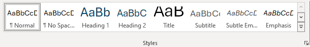screenshot of Microsoft Word's styles gallery