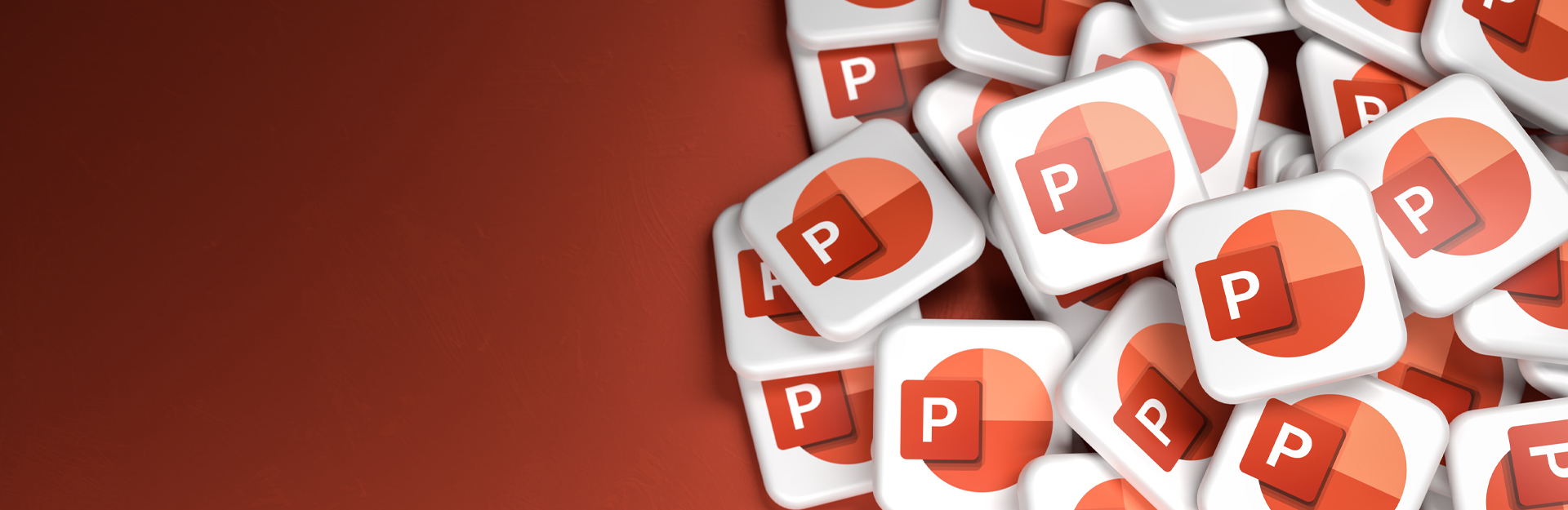 a pile of Microsoft power point logo tiles stacked on a dark orange solid background