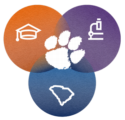 Clemson Elevate pillars blending together with tiger paw