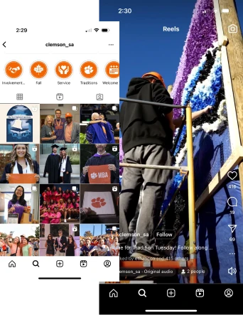 Screenshots of Clemson Universities Instagram
