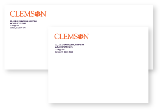 Example of Clemson Branded Envelopes