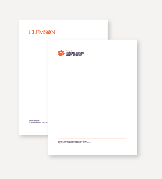 Example of a correctly formatted letterhead with the clemson logo on the top left corner