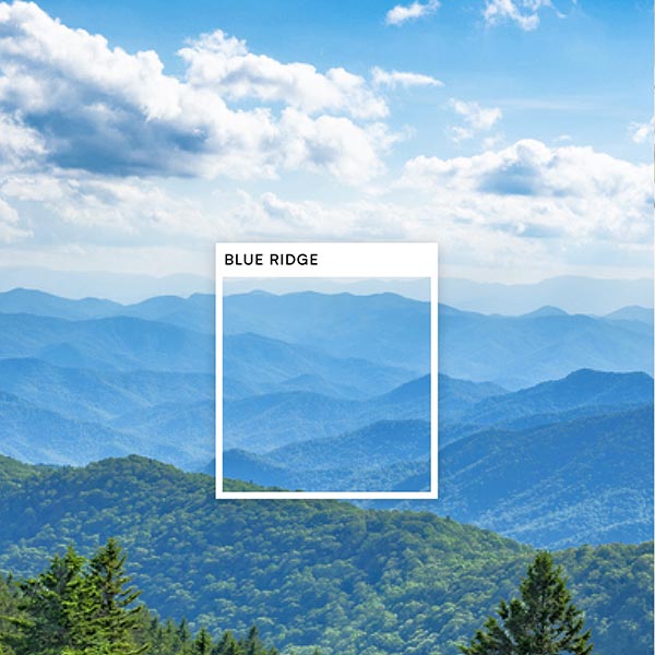  A square is overlaid on a blue and green mountain range with the color title, Blue Ridge.