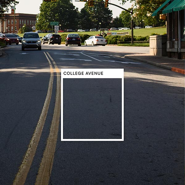 A photo of the road on tiger blvd has a square set apart noting the color College Ave. 