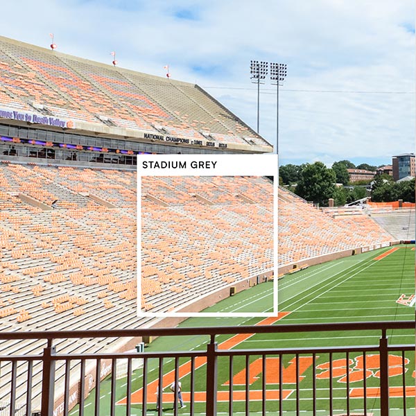 A square is overlaid on the bleachers in Memorial Stadium with the color title, Stadium Grey.