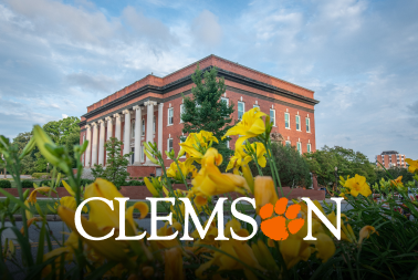 Clemson logo over dark flower beds showcases appropriate color contrast. 