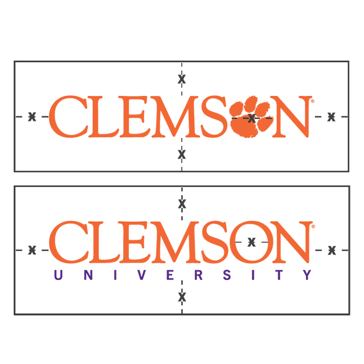 a collage of diagrams indicating the appropriate clear space for Clemson logos