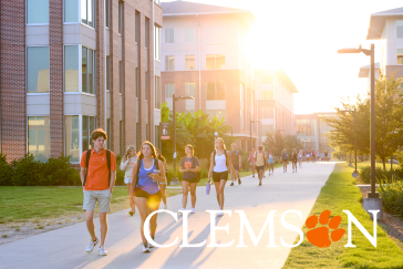 Clemson wordmark placed over a concrete sidewalk showcases insufficient color contrast. 