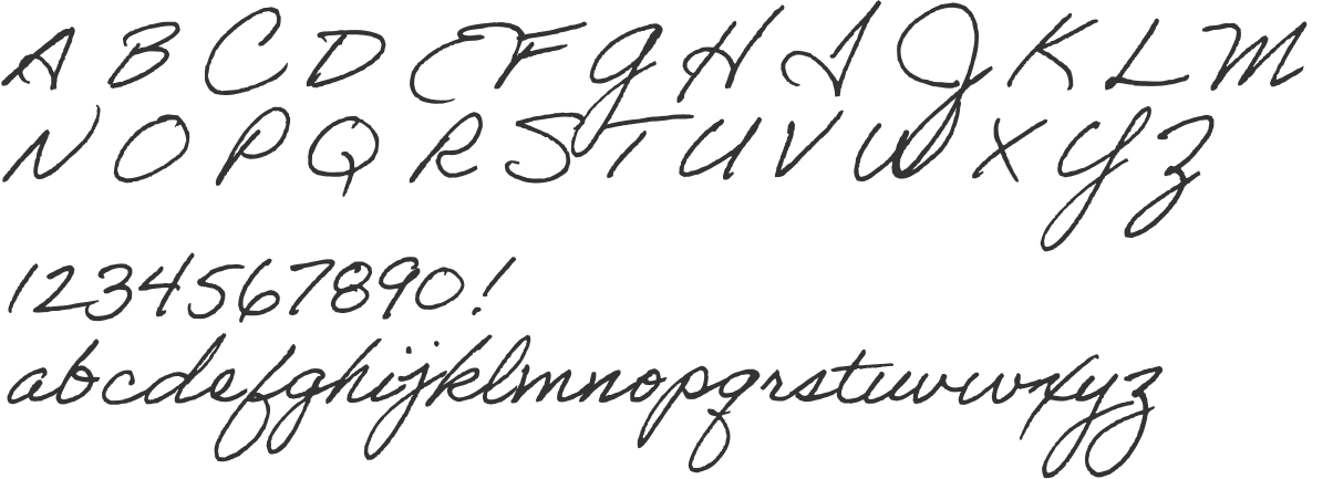 Example of the alphabet in Adobe Handwriting (Ernie) Font