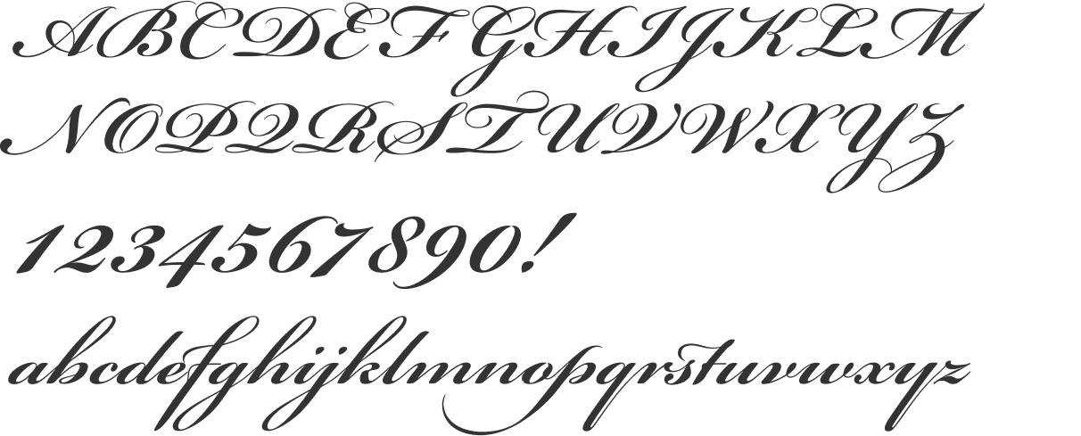 Example of the alphabet in Bickham Script