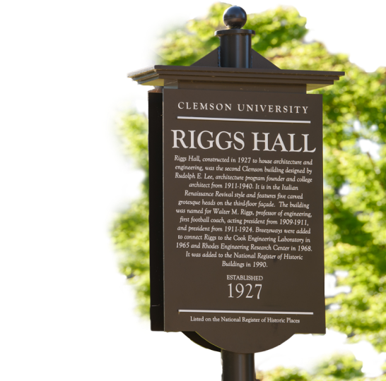 An engraved historical market for Riggs Hall at Clemson University states it was established in 1927. 