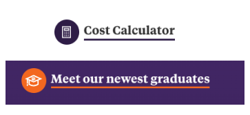 example of white cost calculator and purple meet our newest graduates icon buttons