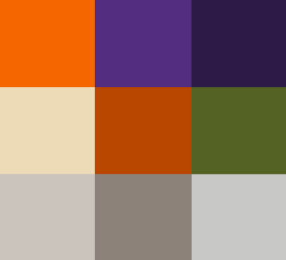 collection of color swatches including Clemson orange, regalia, diploma, parchment, campus brick, Bowman, stadium, Howard's rock, and reflection