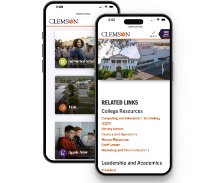 Examples of buttons and links on the Clemson University website on an Apple and an Android mobile device.