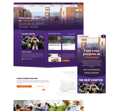 desktop and mobile versions of clemson.edu homepage