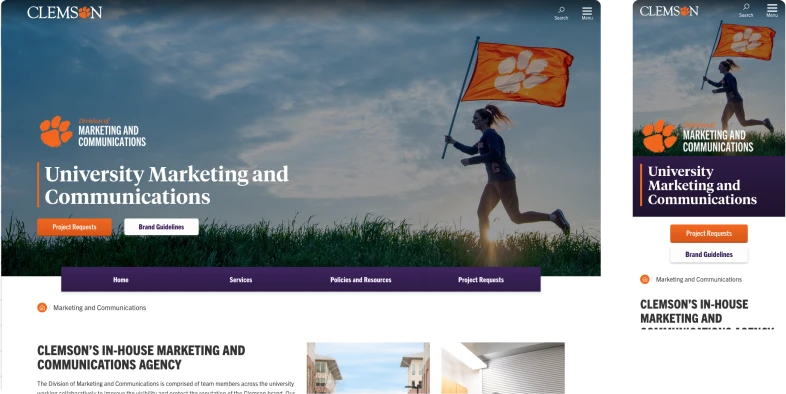 desktop and mobile version of University Marketing and Communications homepage