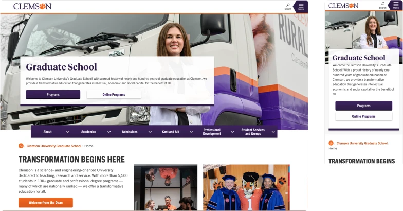 desktop and mobile version of the Graduate School's homepage