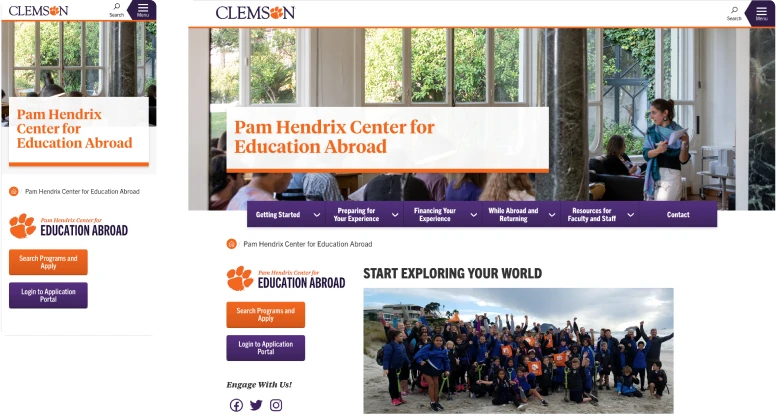 desktop and mobile version of the Pam Hendrix Center for Education Abroad homepage