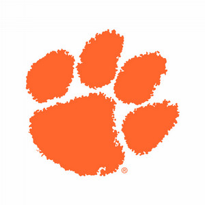 Clemson University logo featuring a stylized orange tiger paw print.