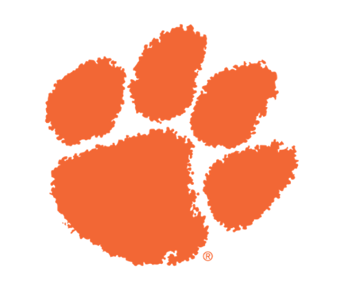 Clemson University tiger paw logo in orange.