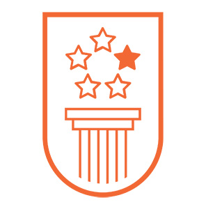 Logo featuring a shield with a column and stars, symbolizing governance and unity.