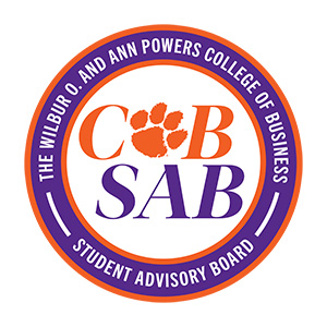 Logo of the Wilbur O. and Ann Powers College of Business Student Advisory Board featuring a paw print and acronym "CoB SAB."