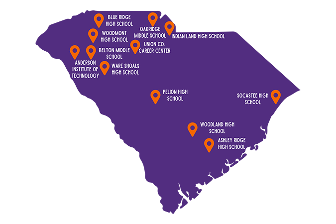 graphic of a map with pins that represent where students get hired after graduation