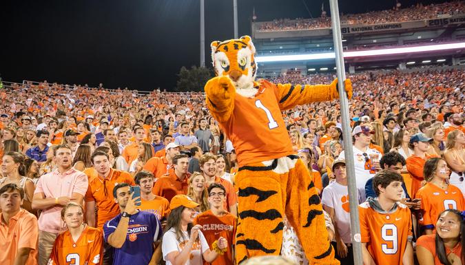 Clemson Tiger in crowd at football game