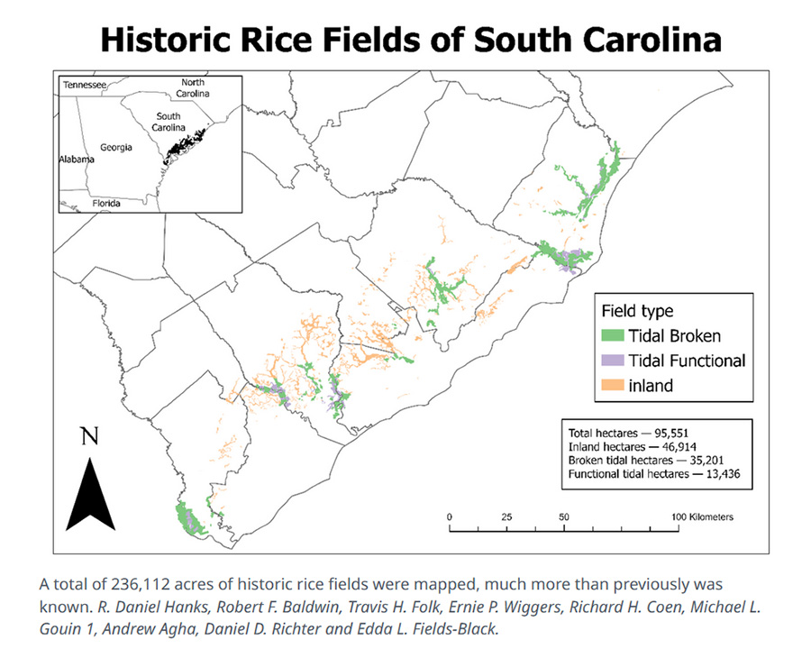 map of historic rice fields in sc