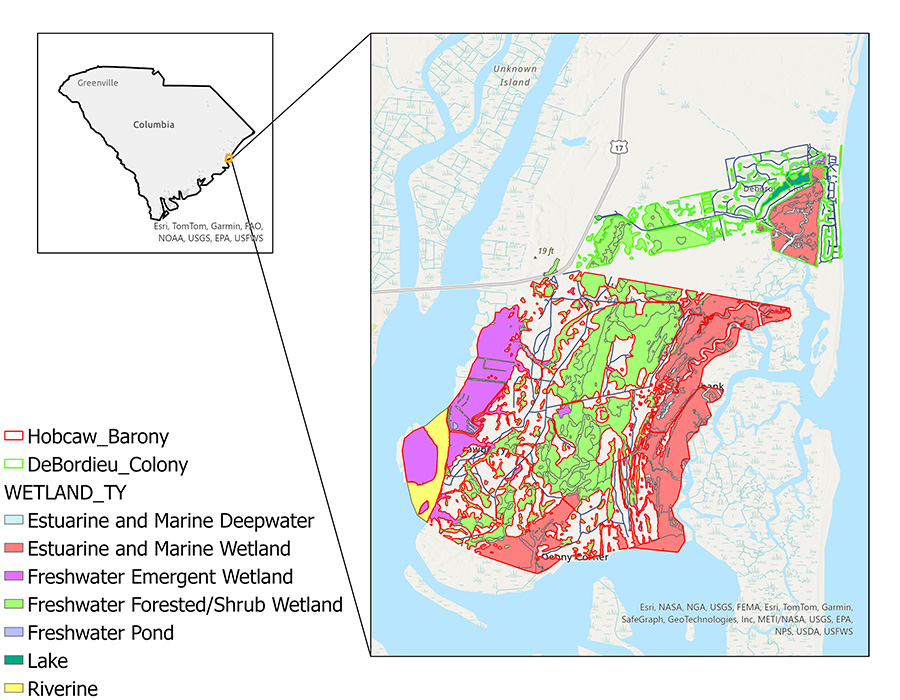 map of a waterbird habitats in SC