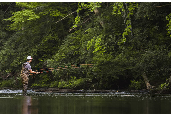 man fishing in a lake