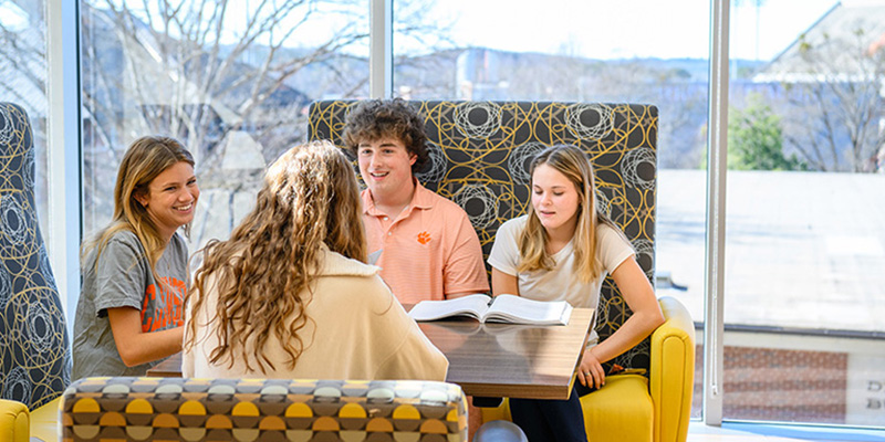 students in the advisory board talking at a table