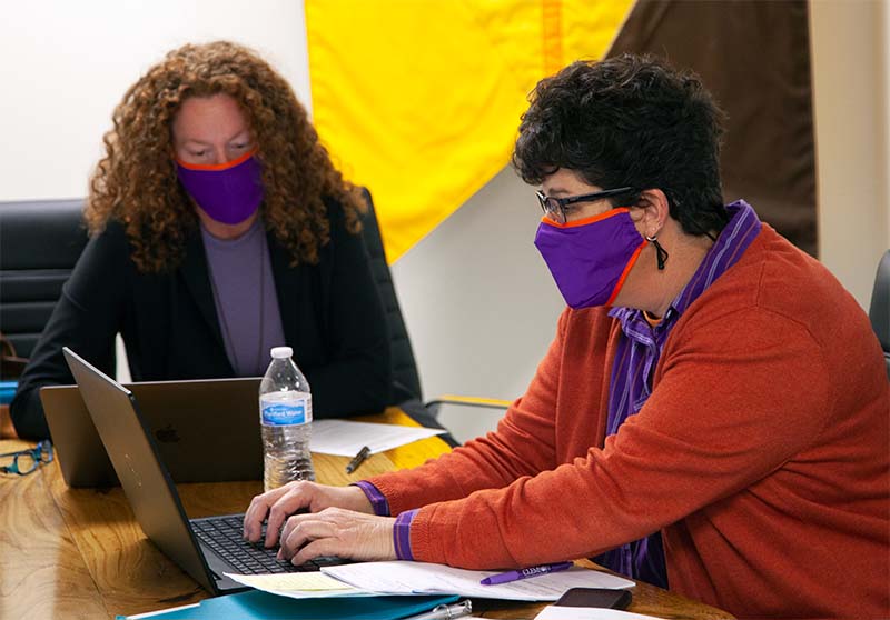 Two professors working on their laptops