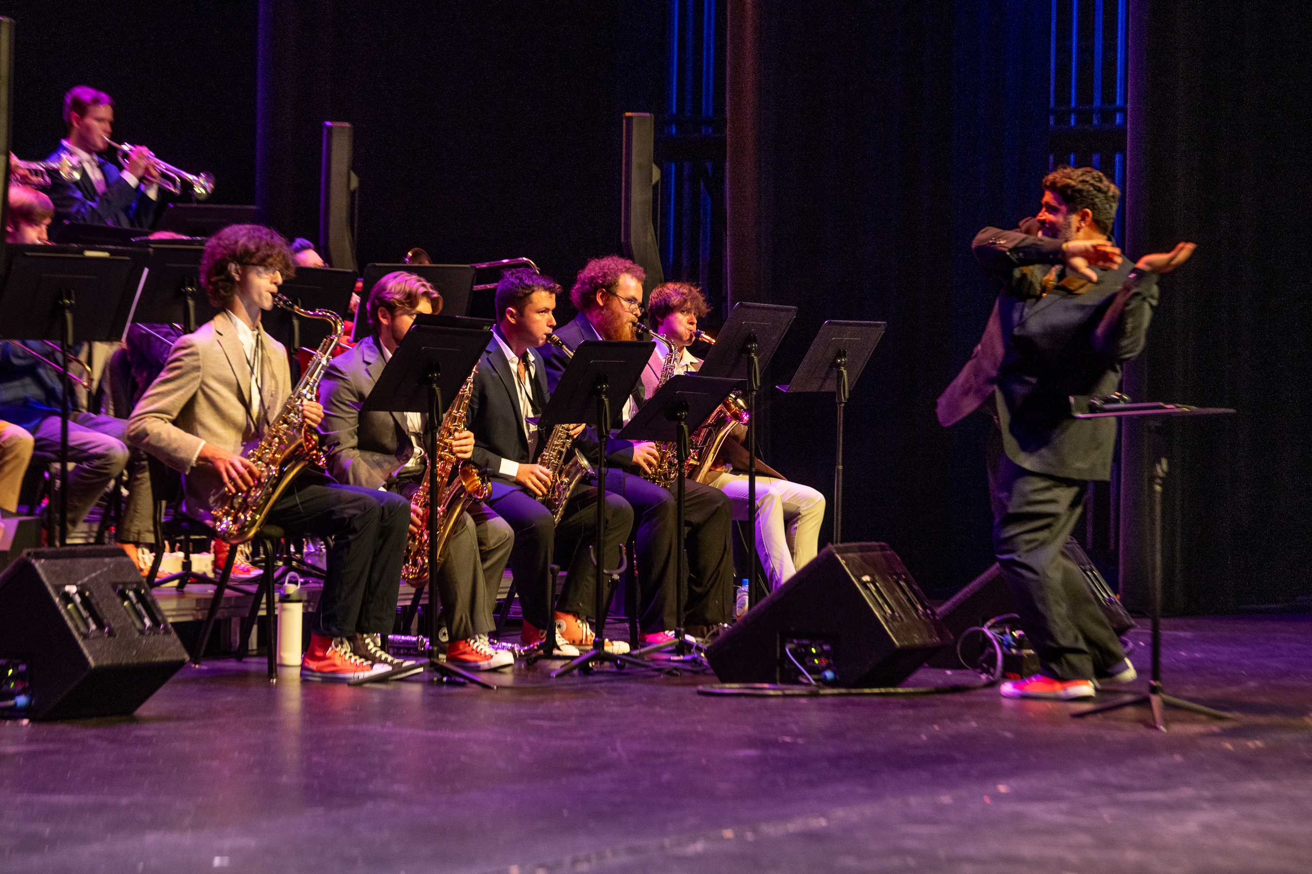 A jazz ensemble performs onstage