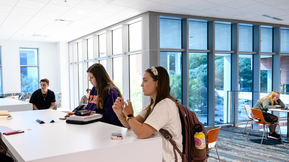 Student in the Humanities Hall studying