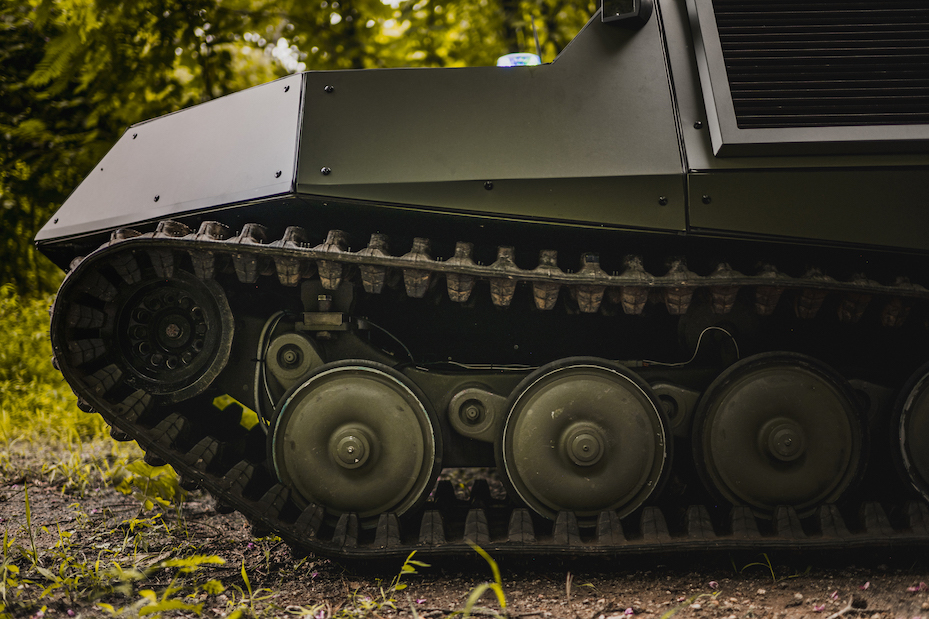 Close-up shot of vehicle track system