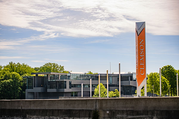 Clemson icar campus with Clemson sign