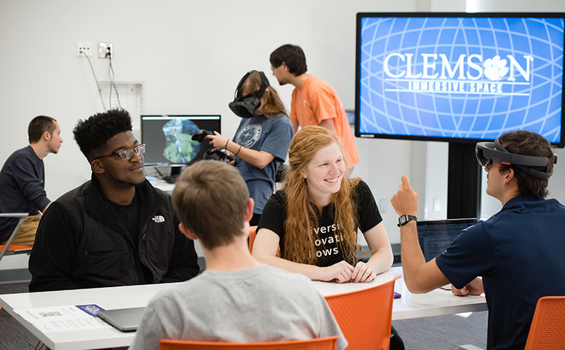 Students using VR equipment