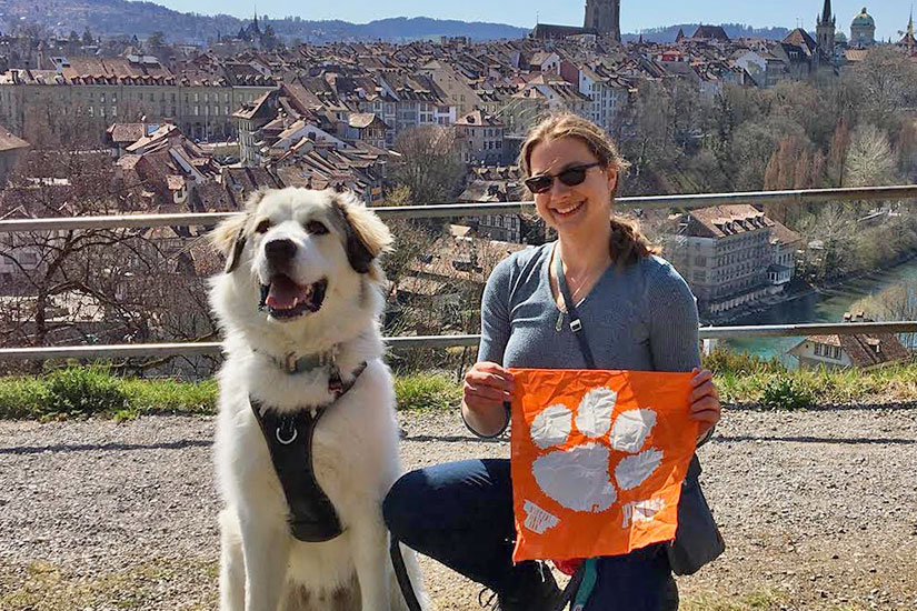 Study Abroad student with Tiger Rag and her dog