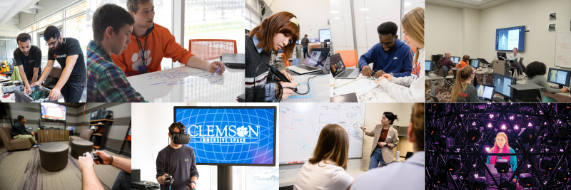 Interior and exterior facility images on Clemson campus.