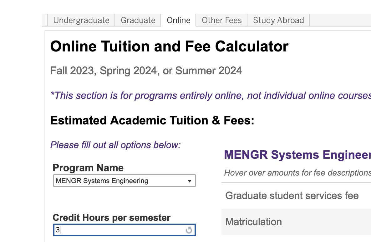 MENGR Cost calculator