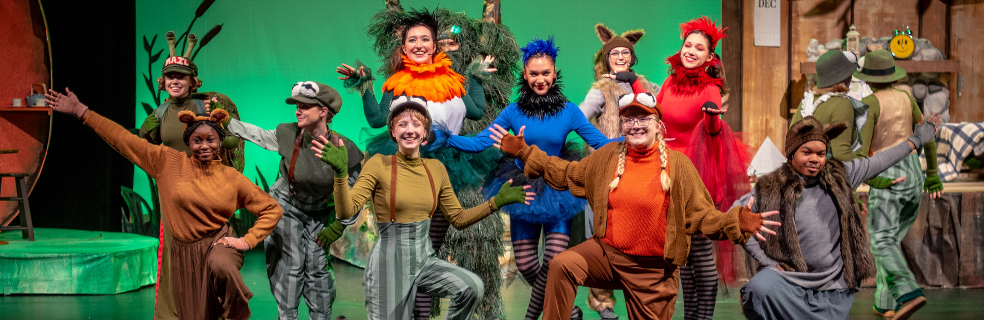 Production photo of the cast of The Year of Frog and Toad presented by the Clemson Players