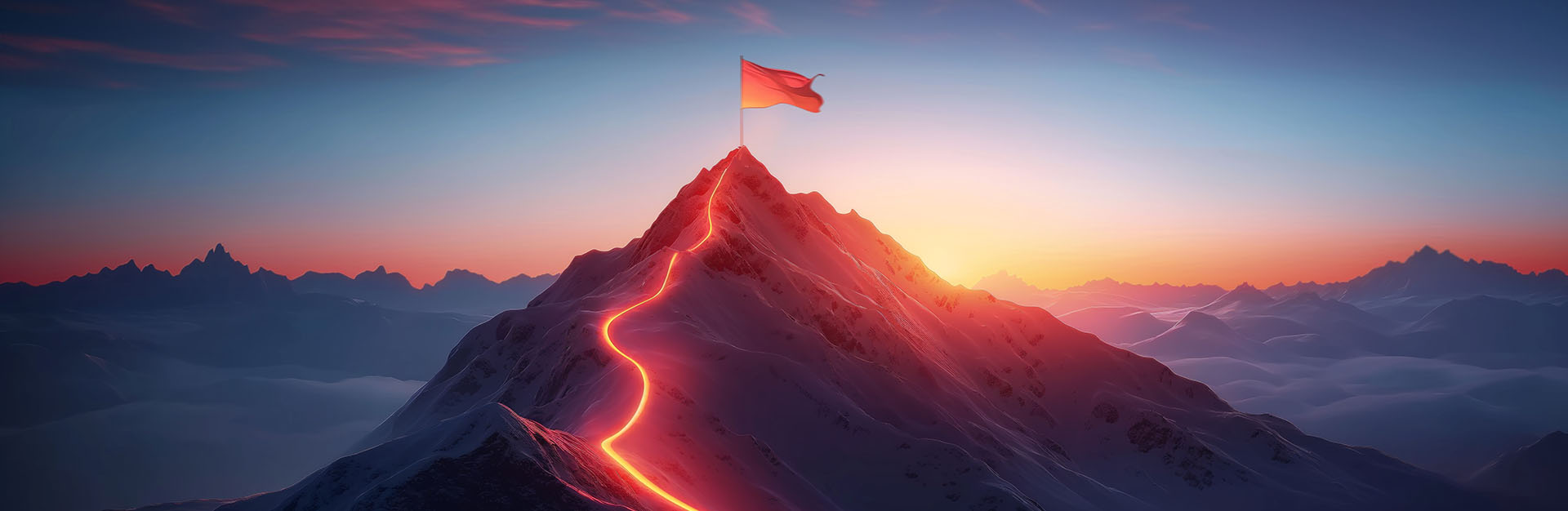 Shadow of a mountain with a flag on top representing success