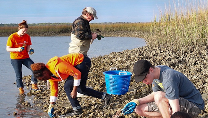 Students Researching an Oyster Bed
