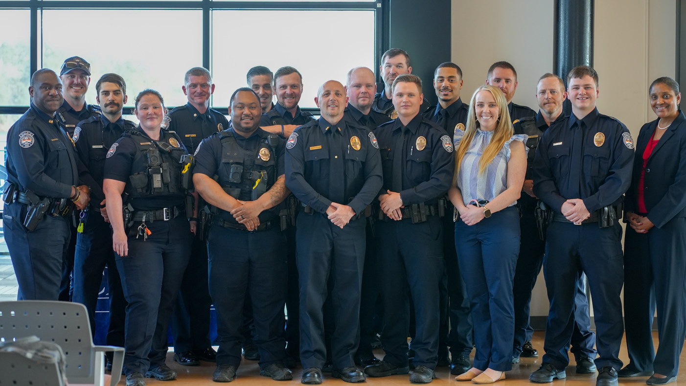 Officers from CUPD following a swearing in and promotion ceremony.