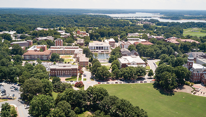 Aerial view of Clemson University's main campus