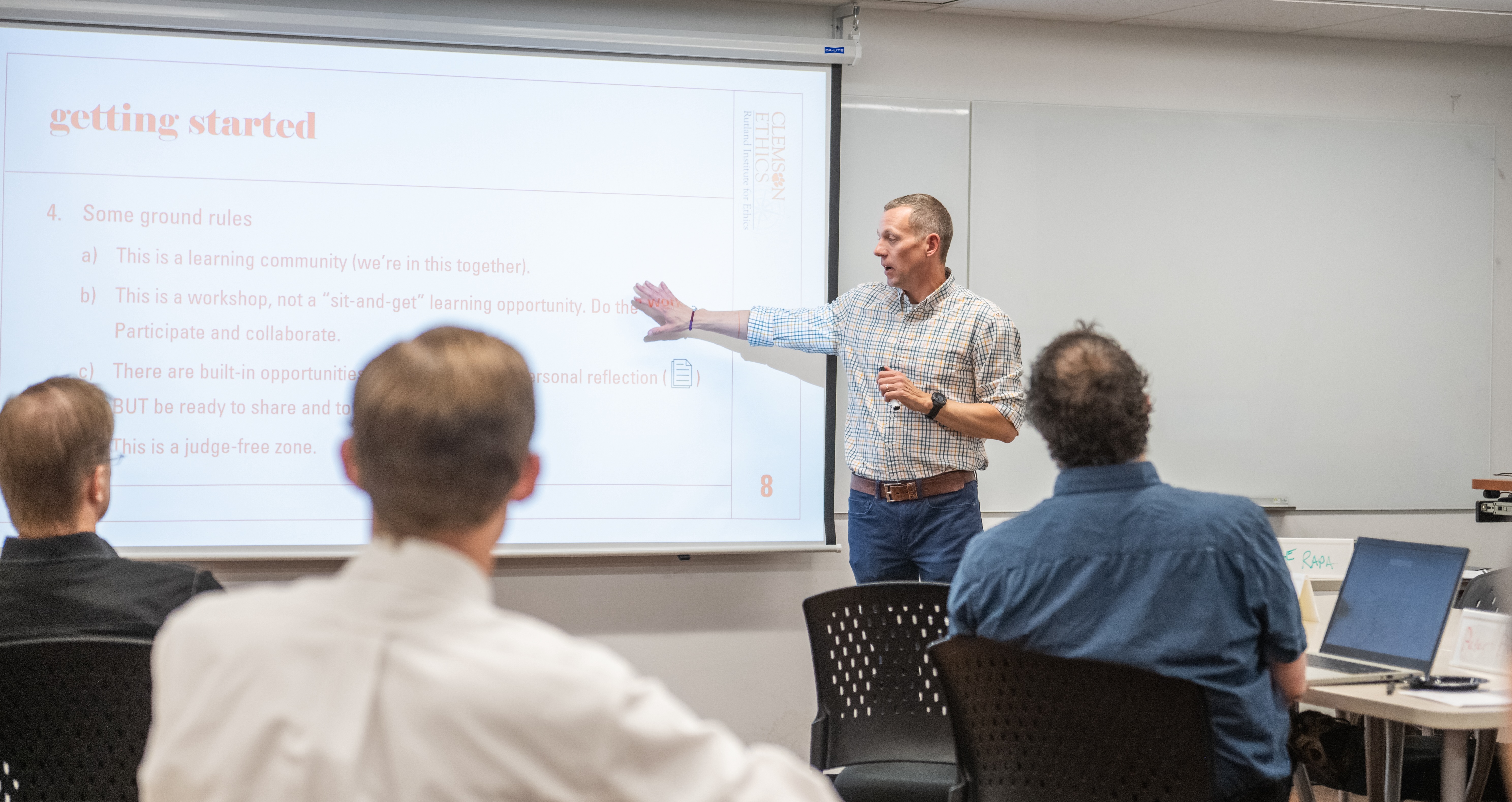 Dr. Luke Rapa welcomes faculty to the Question Project workshop