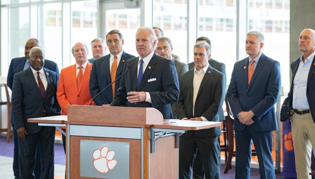 Governor Henry McMaster addresses a crowd at Clemson.