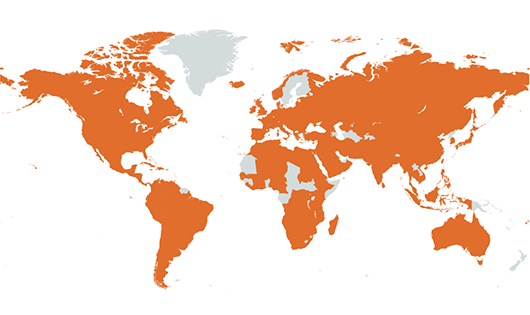 map showing 152 countries with Clemson graduates